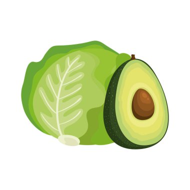 Avokado sebzeli taze marul izole edilmiş ikon.