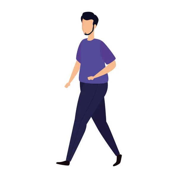 Joven caminando carácter avatar — Vector de stock