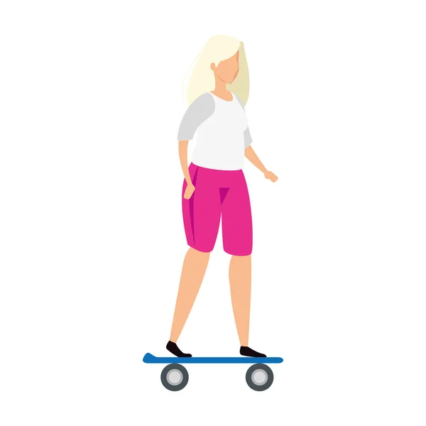 Женщина со светлыми волосами на скейтборде — стоковый вектор
