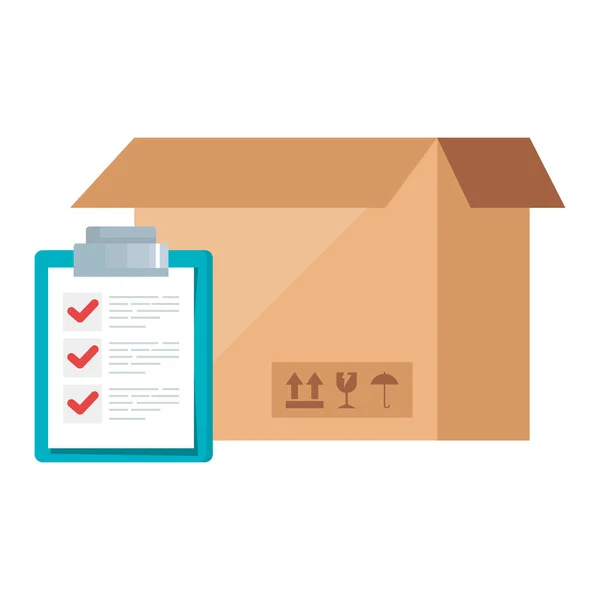 Box package with clipboard document isolated icon — Stock Vector