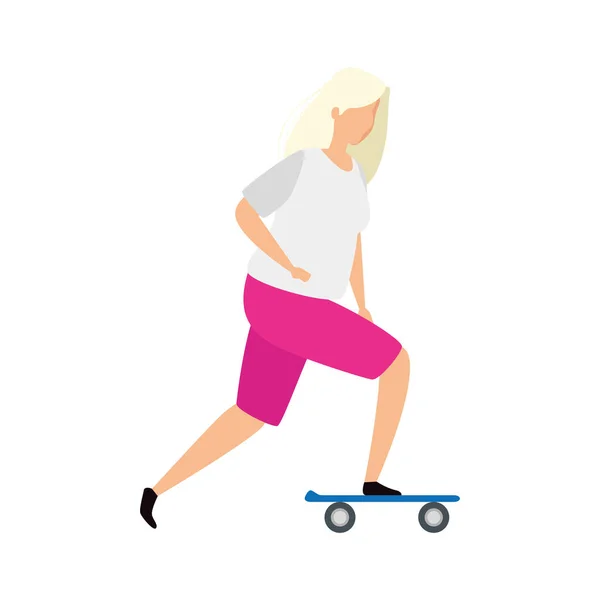 Donna con capelli biondi in skateboard — Vettoriale Stock