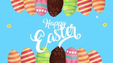 Mutlu Paskalya animasyon kartları. Yumurta boyalı ve harfli.