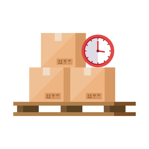 Cajas paquetes con iconos de reloj aislado — Vector de stock