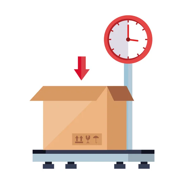Box package cargo in weighing machine isolated icon — Stok Vektör