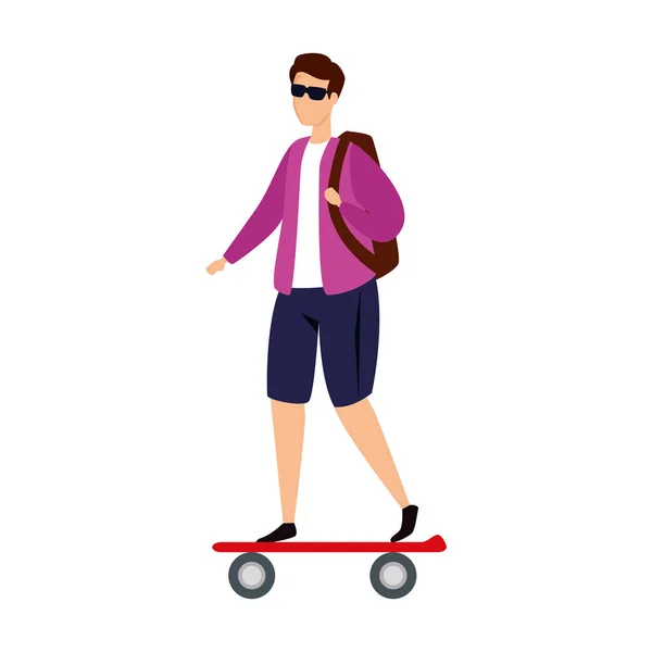 Jovem no skate avatar personagem —  Vetores de Stock