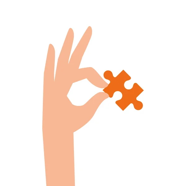 Hand met puzzel stuk geïsoleerd pictogram — Stockvector