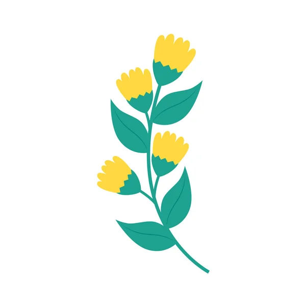 Lindas flores amarillas con rama y hojas — Archivo Imágenes Vectoriales