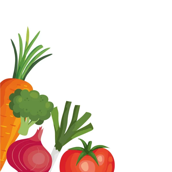 Tomate fresco con verduras iconos aislados — Vector de stock