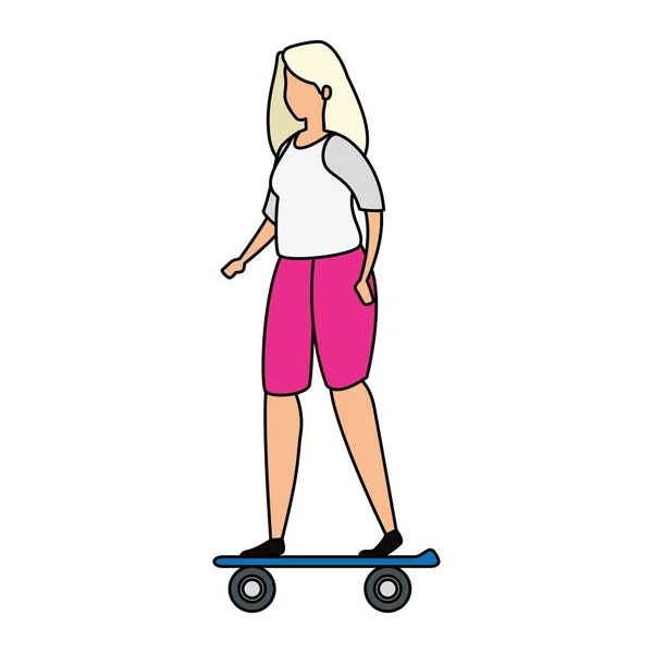 Donna con capelli biondi in skateboard — Vettoriale Stock