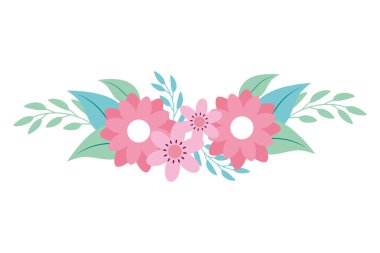 Dalları ve yaprakları olan pembe çiçekler.