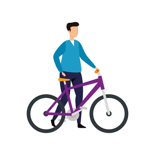 Young man with bike avatar character icon — Stock Vector