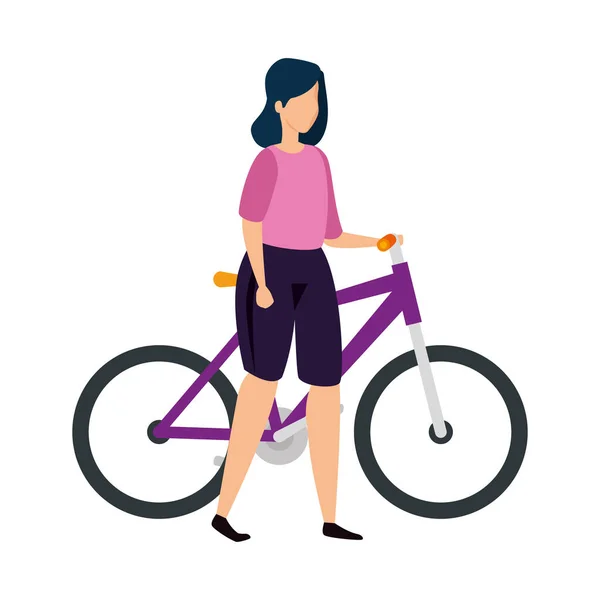 自転車のアバターのキャラクターを持つ美しい女性 — ストックベクタ