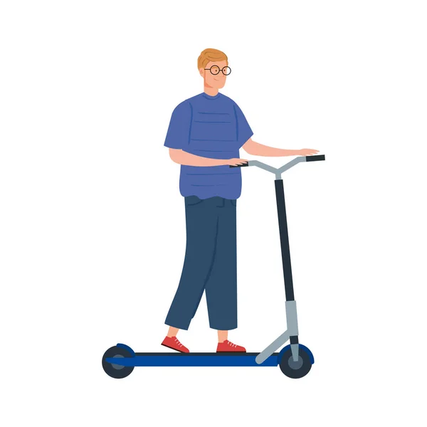 Jeune homme en scooter avatar personnage — Image vectorielle