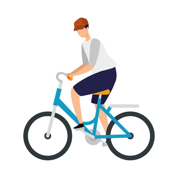 Jeune homme en vélo avatar personnage icône — Image vectorielle