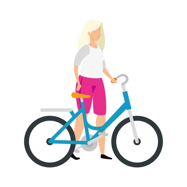 Красивая женщина с светлыми волосами и велосипедом — стоковый вектор