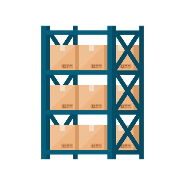 Skladové kovové regály s krabicemi izolované ikony — Stockový vektor