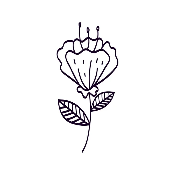 Niedliche Blume mit Zweig und Blättern Linie Stil-Symbol — Stockvektor