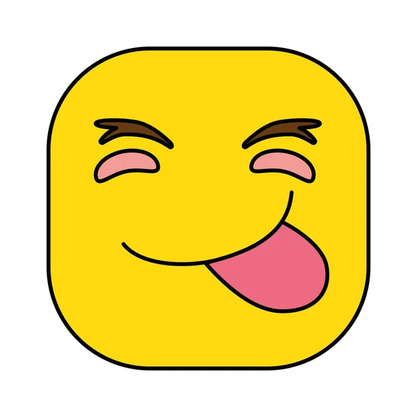 Funny square emoticon with tongue out — Stock Vector