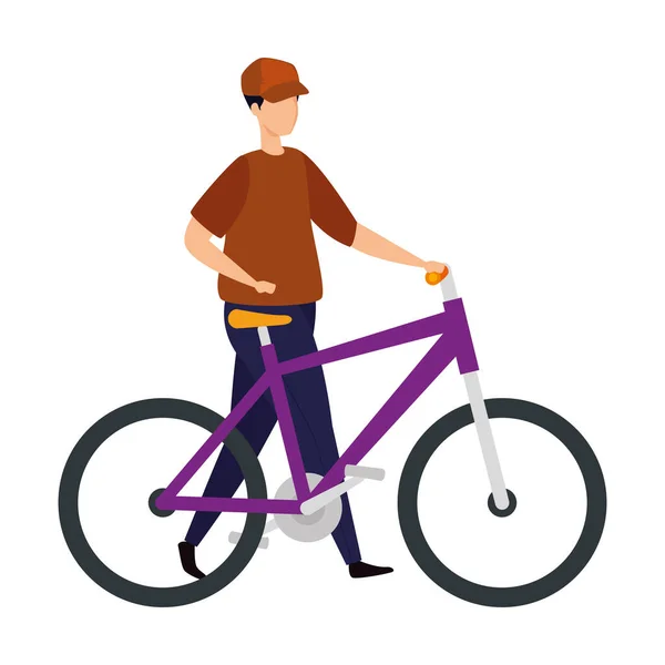 Giovane uomo con icona personaggio avatar bici — Vettoriale Stock