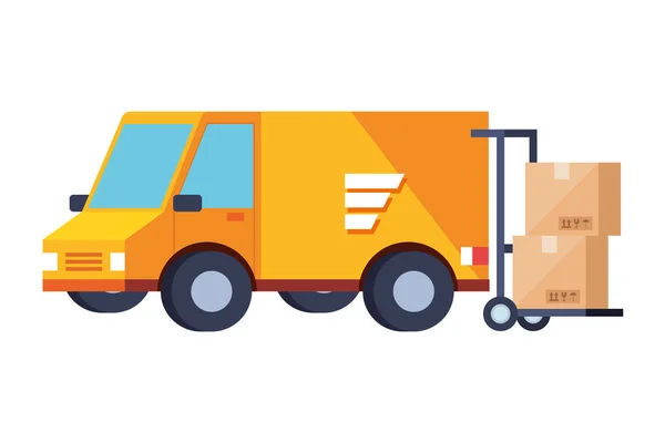 Futárszolgálat furgon dobozokkal elszigetelt ikon — Stock Vector