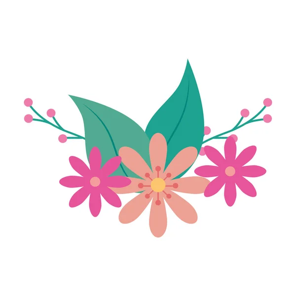 Χαριτωμένο λουλούδια ροζ χρώμα με φύλλα — Διανυσματικό Αρχείο