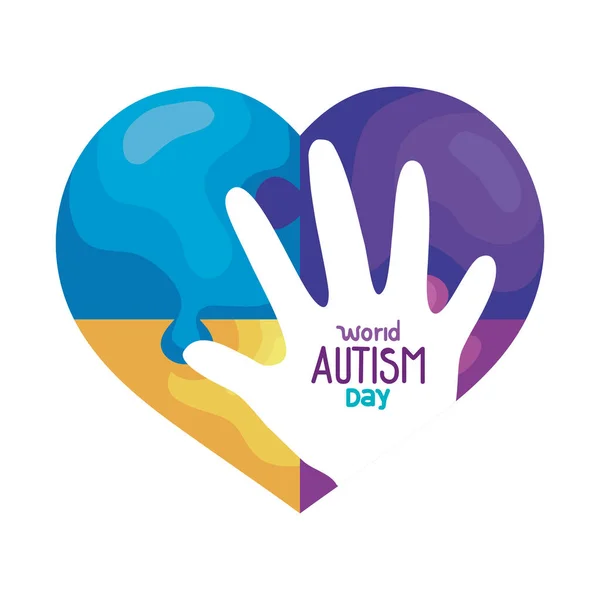 Světový den autismu se srdcem a rukou — Stockový vektor