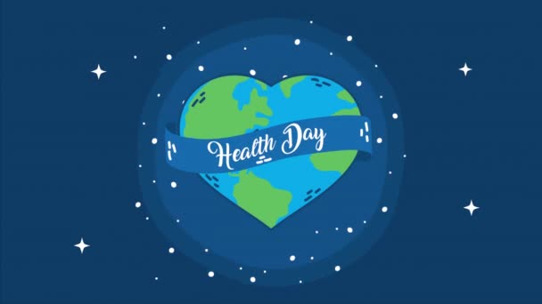 Dia internacional da saúde com o coração do planeta mundial — Vídeo de Stock