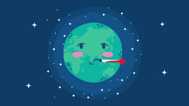 世界の惑星の特性と温度計で国際健康デー — ストック動画