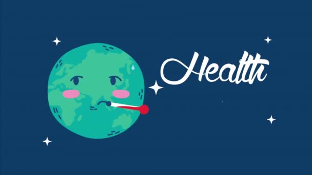 Día internacional de la salud con carácter y letras del planeta mundial — Vídeo de stock