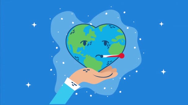 Dia internacional da saúde com caráter de coração de planeta mundial — Vídeo de Stock