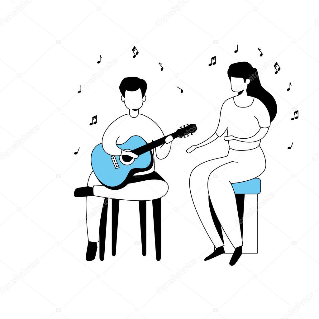 couple with guitar isolated icon