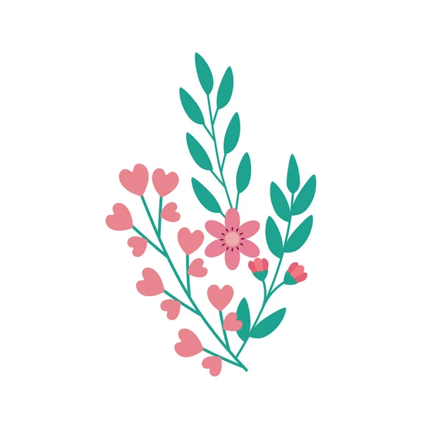 Niedliche Blume rosa mit Zweigen und Blättern — Stockvektor