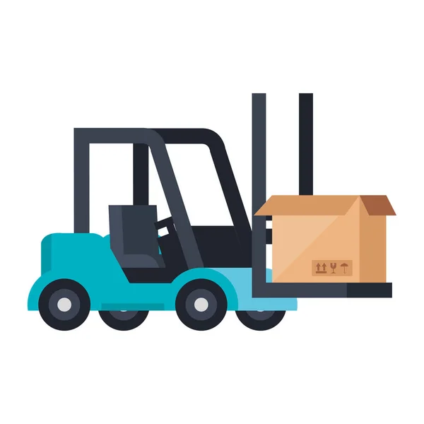 Caixa pacote de carga em empilhadeira ícone isolado — Vetor de Stock