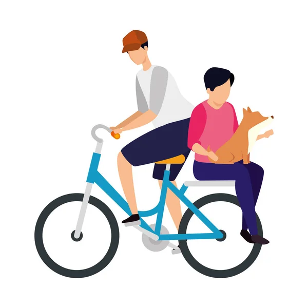 骑自行车、有狗神通特征的男人 — 图库矢量图片