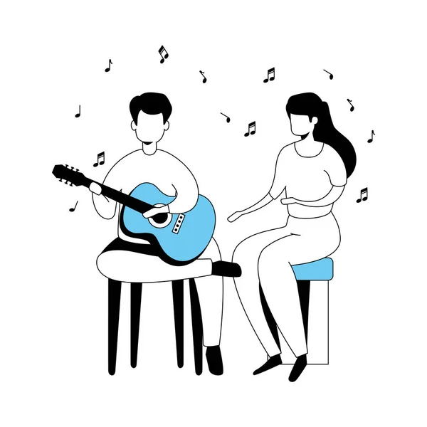 Couple with guitar isolated icon — Stock Vector