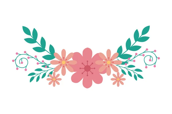 Söta blommor rosa med grenar och blad — Stock vektor