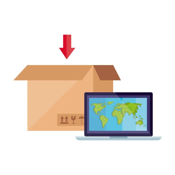 Paquet de boîte avec ordinateur portable — Image vectorielle