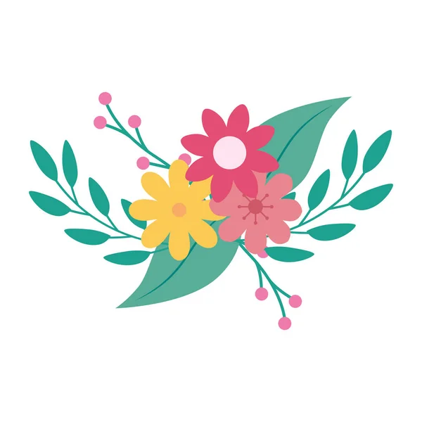 Cute flowers with branches and leafs — 图库矢量图片