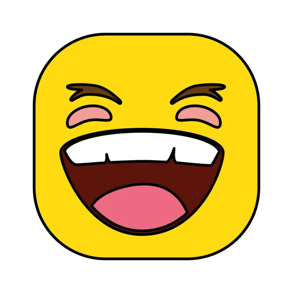 Funny square emoticon smiling isolated icon — Stock Vector