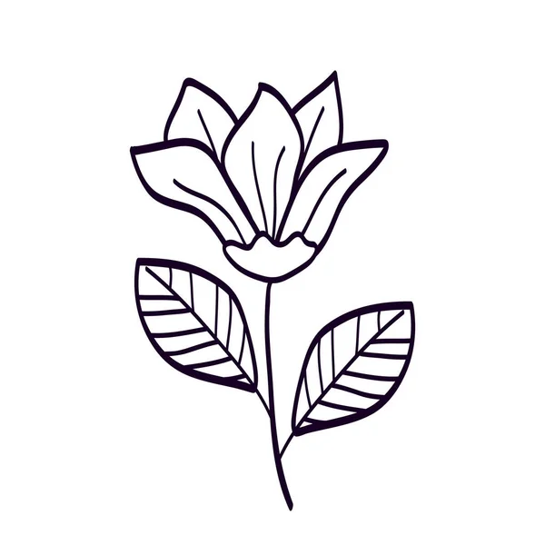 Roztomilý květ s větví a listí ve stylu ikony — Stockový vektor