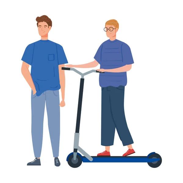 Jeunes hommes avec scooter avatar caractère — Image vectorielle