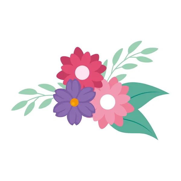 Flores lindas con ramas y hojas — Vector de stock