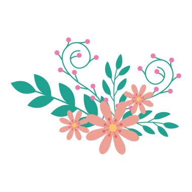 Dalları ve yaprakları olan pembe çiçekler.