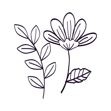 Ağaç dalı ve yaprak çizgi simgesi olan sevimli bir çiçek