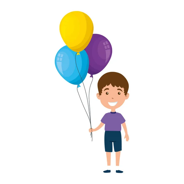 Mignon petit garçon avec ballons hélium — Image vectorielle