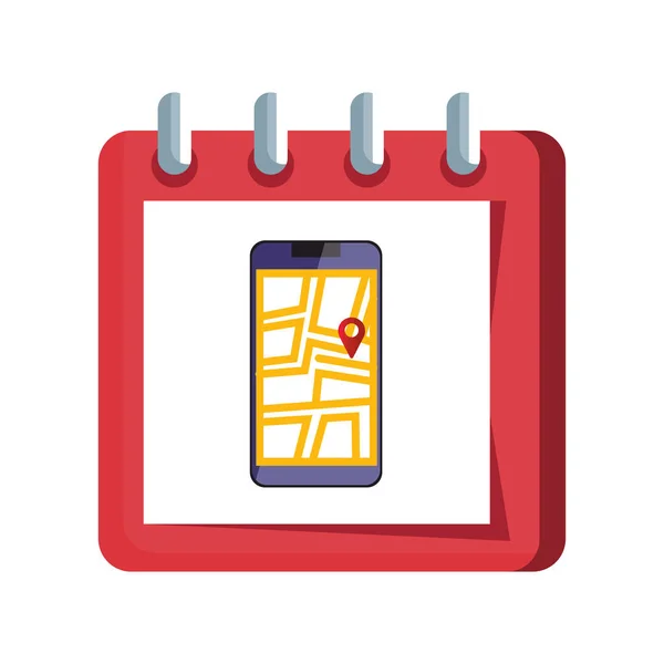 Smartphone with map location app in calendar — Stock Vector