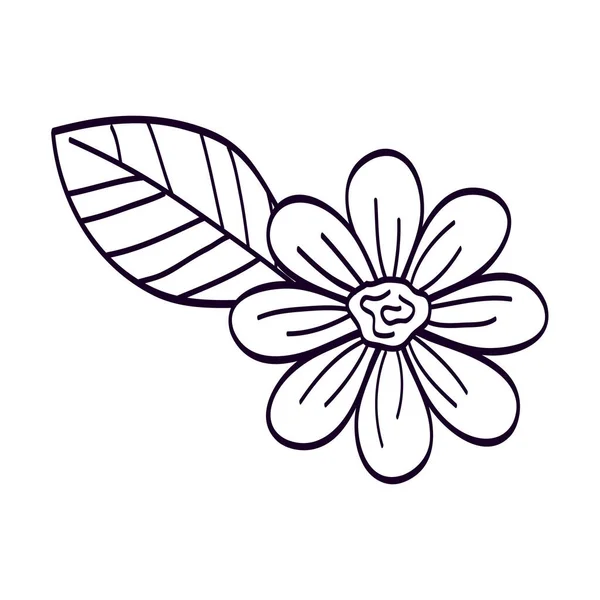 Linda flor con la línea de la hoja icono de estilo — Vector de stock
