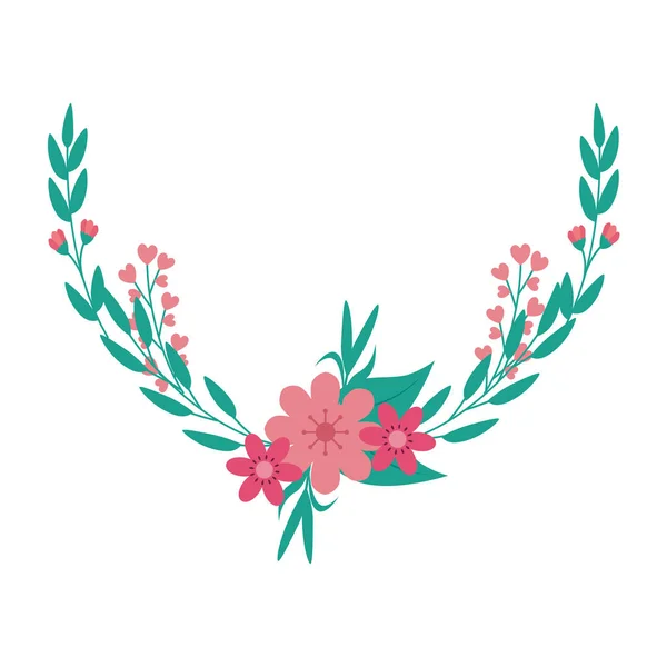 Cute flowers pink with branches and leafs — Stock Vector