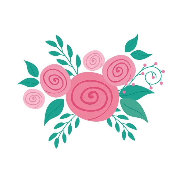 Jolie fleur de rose avec des branches et des feuilles icône isolée — Image vectorielle