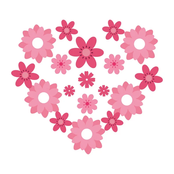 Corazón de flores lindas color rosa icono aislado — Vector de stock